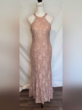 *EUC* Blush Pink Lace Halter Evening Gown